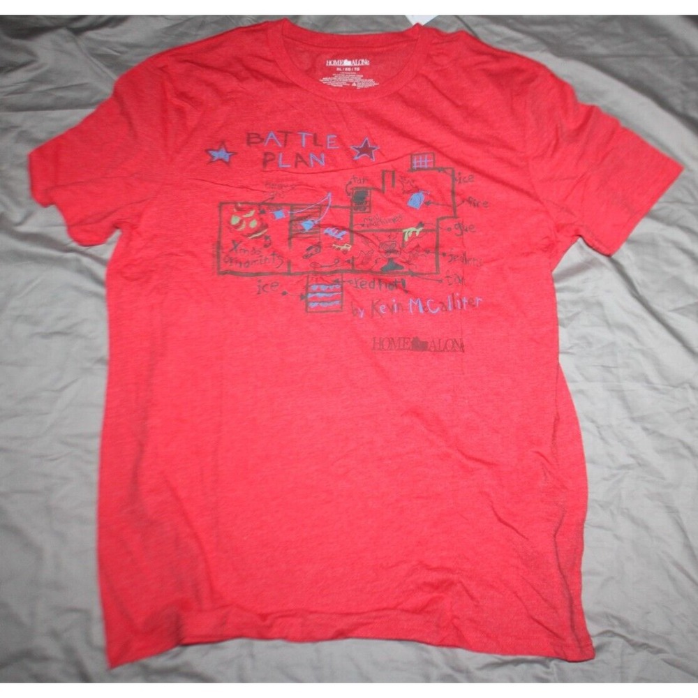 Men's size XXL Home Alone Battle Plan Kevin McCallister Red T-Shirt